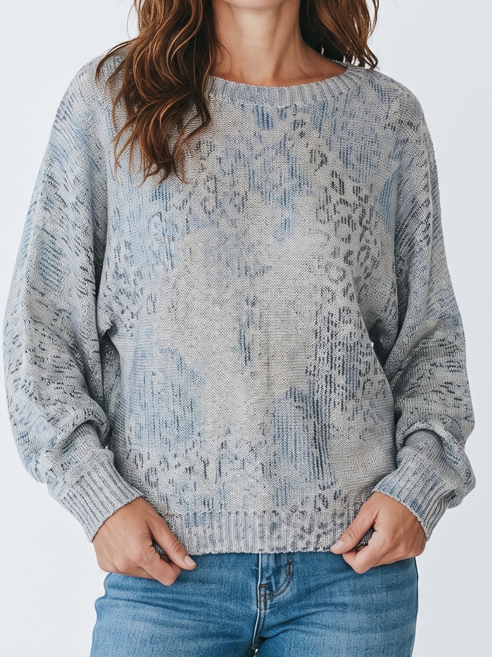 Sioni Coastal Grandmother Slouchy Open Knit Sweater M Blue Beige